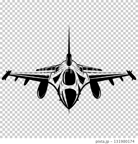 Vector Art Fighter Jet Military Aircraft Black and White Detailed Design on Transparent Background 131980174