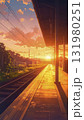 夕暮れに染まる駅のホームと線路の風景 131980251