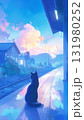 夕暮れの駅に佇む黒猫の風景 131980252