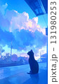 朝の光に包まれた駅のホームと猫の風景 131980253