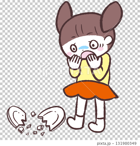 Illustration of a girl who broke a plate 131980349