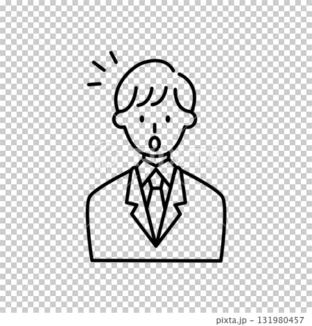 Line drawing of a man in a suit, surprised, surprised expression, business, businessman Line drawing of a man in a suit, surprised, surprised expression, business, businessman 131980457