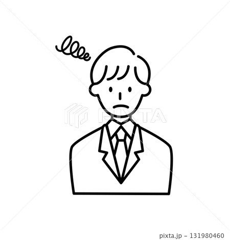 線画のスーツ男性 悩む 困った表情 ビジネス Businessman 線画のスーツ男性 悩む 困った表情 ビジネス Businessman 131980460