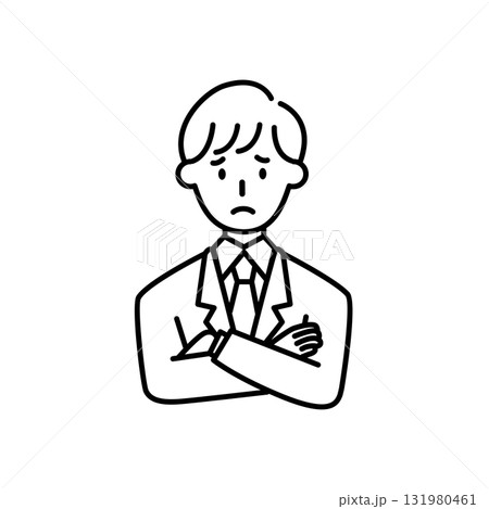 線画のスーツ男性 考え込む表情 ビジネス Businessman 線画のスーツ男性 考え込む表情 ビジネス Businessman 131980461