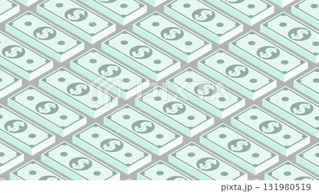 Isometric printing line conveyor at a money printing plant. Backdrop for advertising of banking services. 3D vector background top view at an angle 131980519