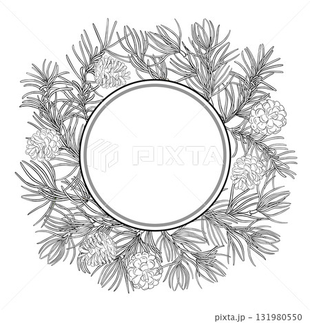 Pine Branch Outline Round Frame. 131980550
