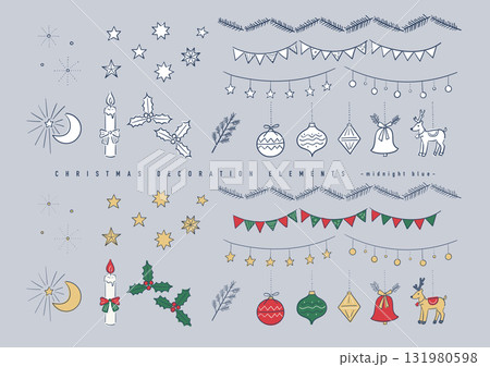 手描き風かわいいクリスマス素材セット（デコレーション） 131980598