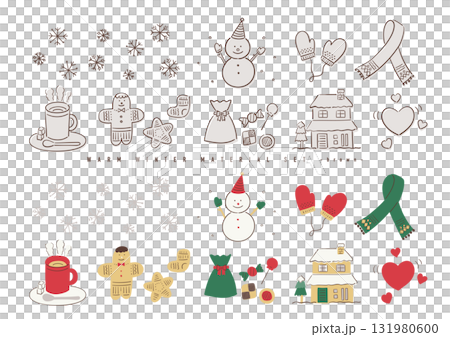 手繪可愛聖誕素材集（冬季主題/棕色線條，白色背景） 131980600
