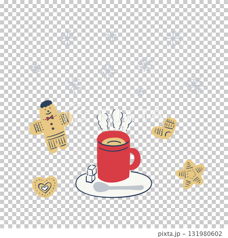 手描き風ホットドリンクとジンジャークッキーのイラスト 手描き風ホットドリンクとジンジャークッキーのイラスト 131980602