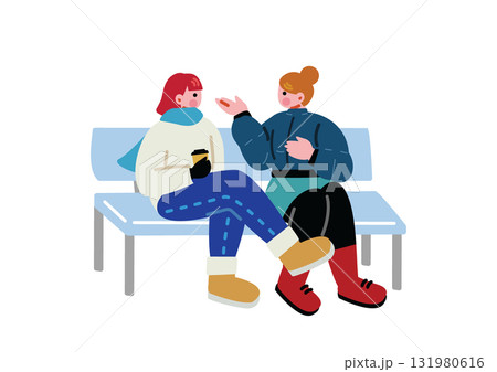 冬に公園で語り合う女の子 131980616