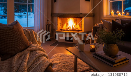 雪景色と炎に癒されて 131980713