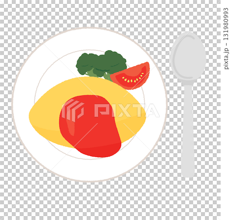 オムライスとトマトケチャップのかわいいイラスト。 131980993