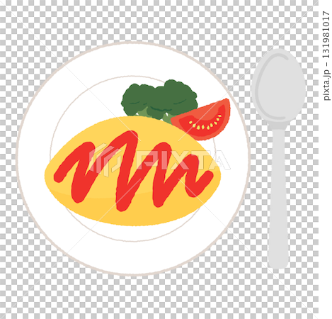 オムライスとトマトケチャップのかわいいイラスト。 131981017