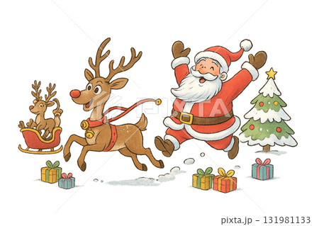 トナカイを追うサンタ 131981133