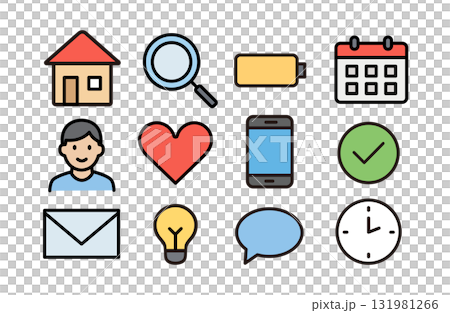 A simple and easy-to-use colorful icon set (house, clock, email, etc.) A simple and easy-to-use colorful icon set (house, clock, email, etc.) 131981266