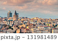 Beautiful view of Galata tower  through Bosphorus strait at sunset 131981489