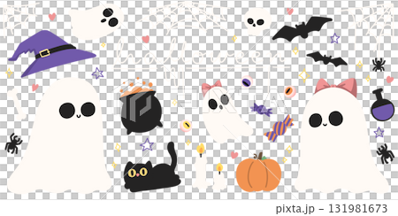 Cute Halloween Elements Set Vol.1 - Little Ghost, Pumpkin, Witch Hat, Candy, Bat, Spiderweb, Potion, Black Cat, Candle, Skull, Cauldron Cute Halloween Elements Set Vol.1 - Little Ghost, Pumpkin, Witch Hat, Candy, Bat, Spiderweb, Potion, Black Cat, Candle, Skull, Cauldron 131981673