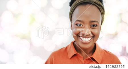Corporate black woman, portrait and mockup space with smile, success and vision for career goals. Happy african business leader, blurred background and mindset for mission, focus or leadership at job Corporate black woman, portrait and mockup space with smile, success and vision for career goals. Happy african business leader, blurred background and mindset for mission, focus or leadership at job 131982225