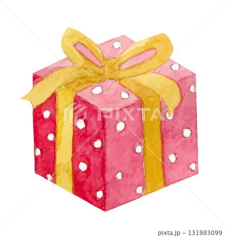 赤いラッピングのプレゼントボックスの水彩イラスト 赤いラッピングのプレゼントボックスの水彩イラスト 131983099
