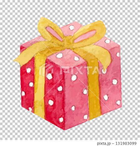 赤いラッピングのプレゼントボックスの水彩イラスト 赤いラッピングのプレゼントボックスの水彩イラスト 131983099