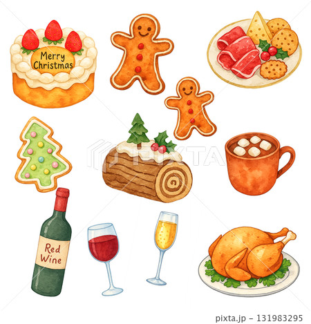 クリスマス料理　水彩イラスト 131983295