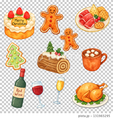 聖誕食品水彩插圖 131983295