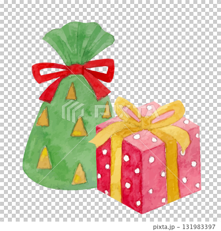 カラフルなクリスマスプレゼントの水彩イラスト カラフルなクリスマスプレゼントの水彩イラスト 131983397