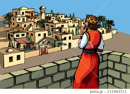Vector drawing. King David on the roof of palace Vector drawing. King David on the roof of palace 131983511