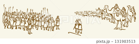 Vector drawing. Meeting of two tribes 131983513