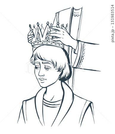 Vector drawing. Hands puts crown on the man 131983514