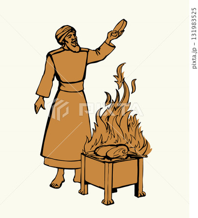 Vector drawing. Man cooking food 131983525