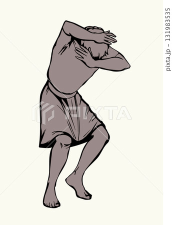 Vector drawing. Man protect himself from the wind Vector drawing. Man protect himself from the wind 131983535