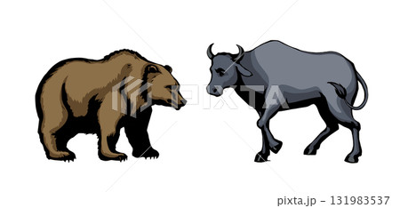 Vector drawing. Big cow and bear 131983537