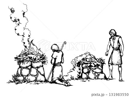Vector drawing. Man Offers a Sacrifice to God Vector drawing. Man Offers a Sacrifice to God 131983550