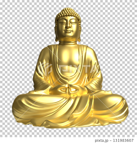 The Gold Buddha statue png image for religion concept 3d Rendering. 131983607