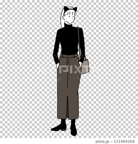 戴著黑貓頭帶的女性插畫（休閒服裝/萬聖節時尚） 131984268