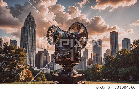 Patio with a large round table and several couches. The patio is surrounded by trees and has a green wall 131984360