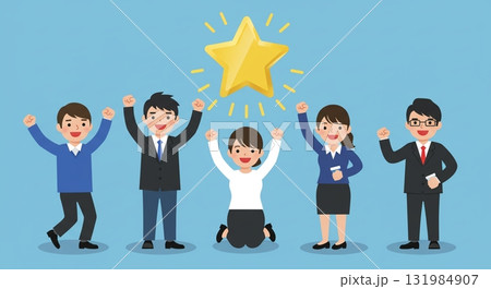 フラットデザイン。品質検査の功績で表彰を受ける男性スタッフ 131984907