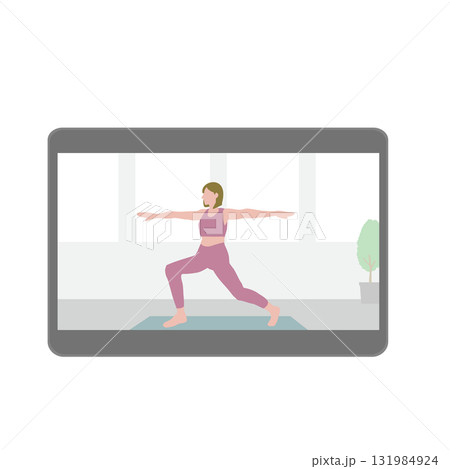 ヨガの動画が映されているタブレット 131984924