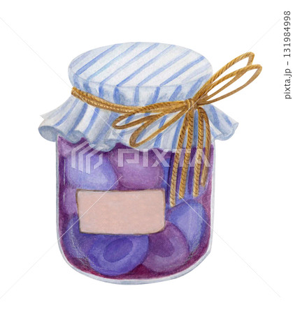 Watercolor plum jam jar illustration 131984998