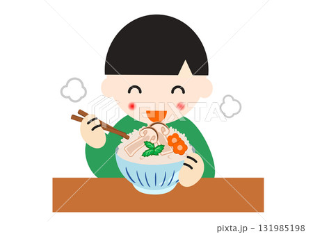 松茸ご飯を食べる男の子 松茸ご飯を食べる男の子 131985198