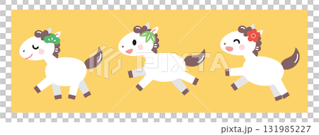 松竹梅の飾りをつけた白馬のイラスト 午年 年賀素材 松竹梅の飾りをつけた白馬のイラスト 午年 年賀素材 131985227