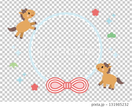 馬戲團相框 - 馬年 - 新年賀卡材料 - 插圖 131985232