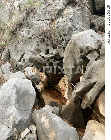 For many years, water has carved a passage in the rock, unusual natural forms 131985329