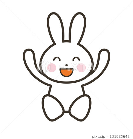 バンザイして大喜びの可愛いうさぎのキャラクターイラスト 131985642