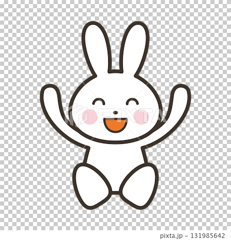 バンザイして大喜びの可愛いうさぎのキャラクターイラスト 131985642