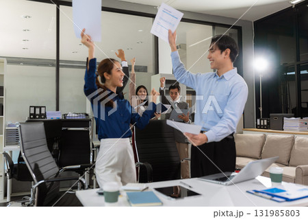 Business team creative businesspeople coworker in office Happy to be successful partnership teamwork success concept. 131985803