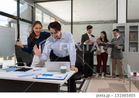Business team creative businesspeople coworker in office Happy to be successful partnership teamwork success concept. Business team creative businesspeople coworker in office Happy to be successful partnership teamwork success concept. 131985805