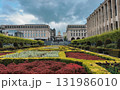 A vibrant and symmetrical view of the Mont des Arts Hill of the Arts garden in Brussels, Belgium 131986010