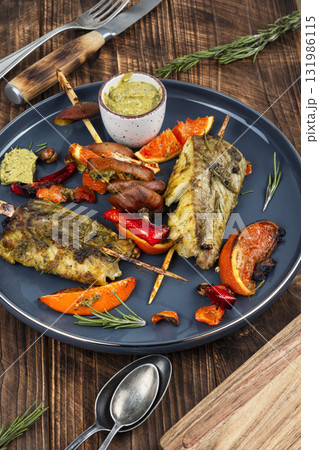 Grilled Alaskan pollock fish. Grilled Alaskan pollock fish. 131986115
